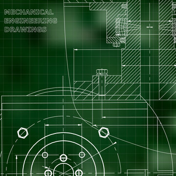 Mechanics. Technical design. Engineering style. Mechanical instrument making. Corporate Identity. Green background. Grid