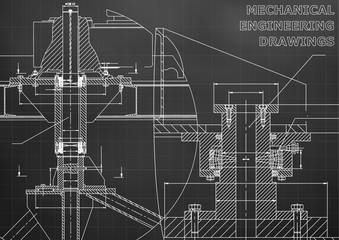 Mechanical engineering. Technical illustration. Backgrounds of engineering subjects. Technical design. Instrument making. Black background. Grid