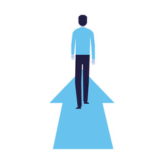 businessman standing on financial arrow