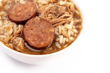 Bowl of Sausage and Chicken Gumbo with Rice