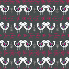 Grey Scandinavian Love Birds Pattern Design. Perfect for fabric, wallpaper, stationery and scrapbooking projects and other crafts and digital work