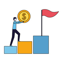businessman holding coin chart flag
