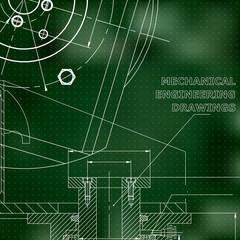Mechanics. Technical design. Green background. Points