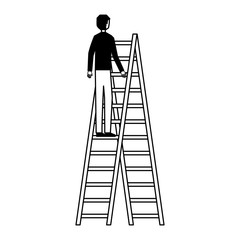 businessman climbing stairs white background