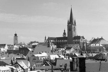 black and white panoramic view of sibiu