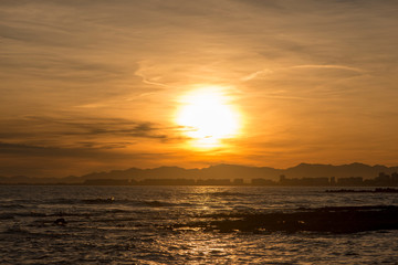 The coast of the renega in Benicasim at sunset