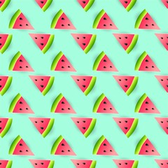 Watermelon seamless pattern. Paper cut style.