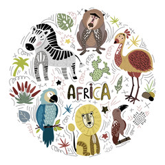 Vector African cartoon animals