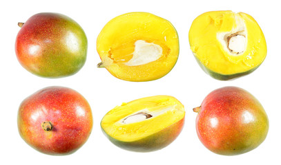 Set of ripe mango fruits isolated on white background