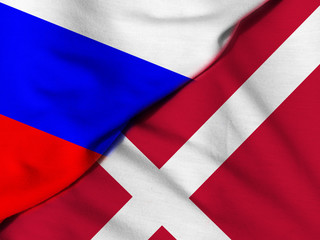 Two flags. Russian Federation and Kingdom of Denmark