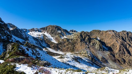 Peak of the mountain covered by snow, winter in Sochi, Russia.