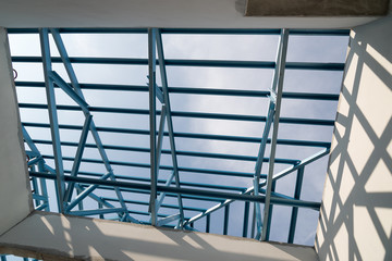 Structure of steel roof frame for building construction.