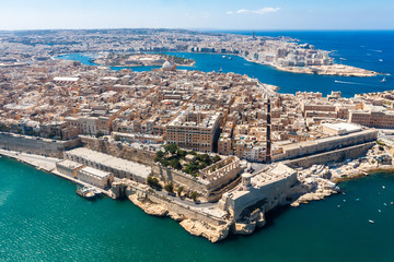Historical Valetta, capital city of Malta, Grand harbour, Gzira and Sliema towns, Manoel Island in...