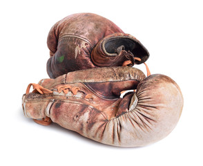 Vintage boxing gloves isolated on white background