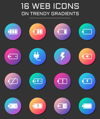 battery icon set. battery web icons on round trendy gradients