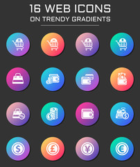 e-commerce icon set. e-commerce web icons on round trendy gradients