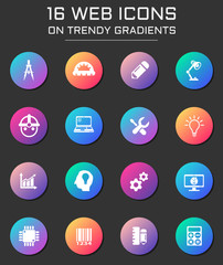 engineering icon set. engineering web icons on round trendy gradients