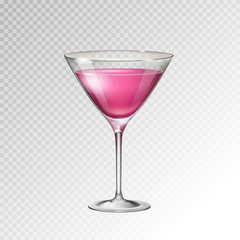 Realistic cocktail cosmopolitan glass vector illustration on transparent background