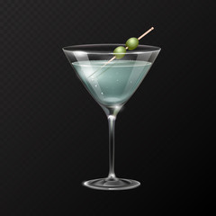 Realistic cocktail martini glass vector illustration on transparent background