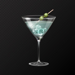 Realistic cocktail martini glass vector illustration on transparent background