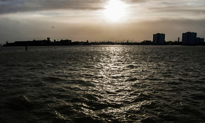 Fototapeta premium - Seaside view, sunset on the sea.