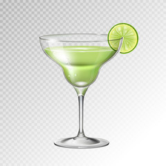 Realistic cocktail margarita glass vector illustration on transparent background