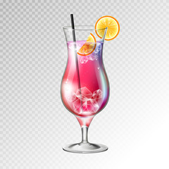 Realistic cocktail tequila sunrise glass vector illustration on transparent background