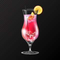 Realistic cocktail tequila sunrise glass vector illustration on transparent background