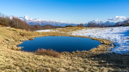 Small mountain lake, winter in Sochi, Russia.