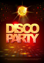 Disco ball background. Disco party poster. Neon