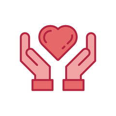 Hands holding heart, linear vector icon