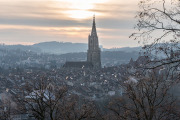Bern Switzerland with M�nster tower at sunset