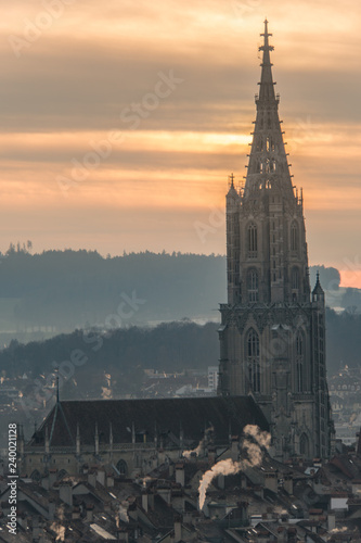 Bern Switzerland With M Nster Tower At Sunset Stock Photo