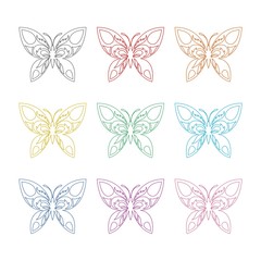 Fototapeta na wymiar Butterfly winged insect flat icon or logo, color set