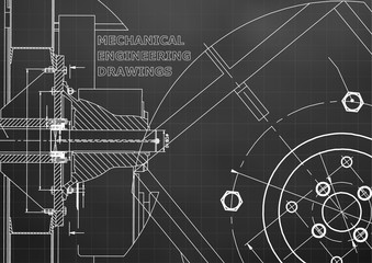 Technical illustration. Mechanical engineering. Black background. Grid