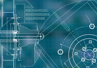 Technical illustration. Mechanical engineering. Blue background. Grid