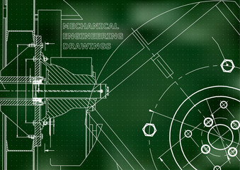 Technical illustration. Mechanical engineering. Green background. Points