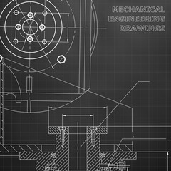 Mechanics. Technical design. Engineering style. Mechanical. Black background. Grid