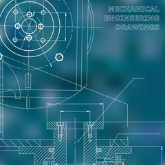 Mechanics. Technical design. Engineering style. Mechanical. Blue background. Grid