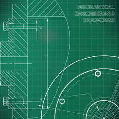 Light green background. Grid. Technical illustration. Mechanical engineering. Technical design. Instrument making. Cover, banner, flyer, background. Corporate Identity