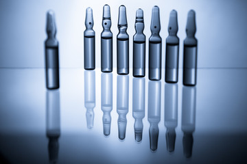 Group object of liquid medicinal agent in limpid glassware in medical laboratory.