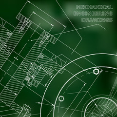 Fototapeta na wymiar Green background. Technical illustration. Mechanical engineering. Technical design. Instrument making. Cover, banner