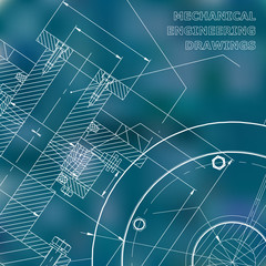 Blue background. Technical illustration. Mechanical engineering. Technical design. Instrument making. Cover, banner