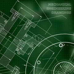 Fototapeta na wymiar Green background. Points. Technical illustration. Mechanical engineering. Technical design. Instrument making. Cover, banner