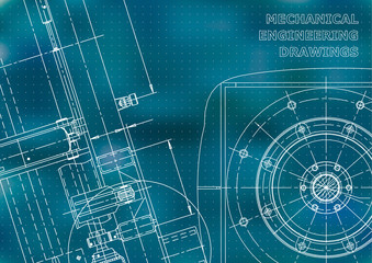Blueprint. Vector drawing. Mechanical instrument making. Blue background. Points