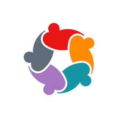 Five Curved teamwork people logo design