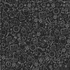 Kindergarten Vector seamless pattern with toys and items for education.