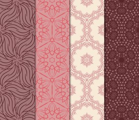 Vertical Seamless Patterns Set, Abstract Floral Geometric Texture. Ornament For Interior Design, Greeting Cards, Birthday Or Wedding Invitations, Paper Print. Ethnic.