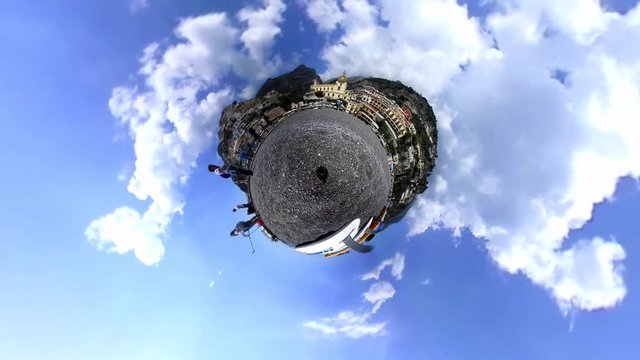 World famous Positano beach in rotating tiny planet effect. Amalfi coast, Italy