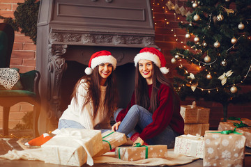 Beautiful girls have fun in a studio